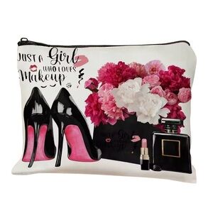 Just a Girl Who Loves Makeup Black and Pink Cosmetic Pouch